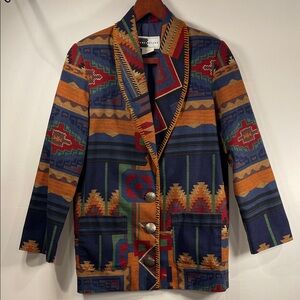 Rhonda Stark VTG Patterned Blazer with metal button detail. Size Small